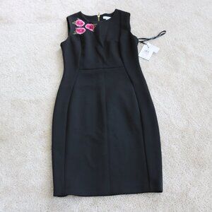 Black Sleeveless Dress with Pink Floral Embroidery